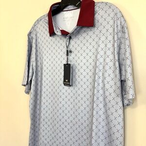 NWT Maelreg Grey Burgundy Short Sleeve Performance Golf All Over Print Polo M